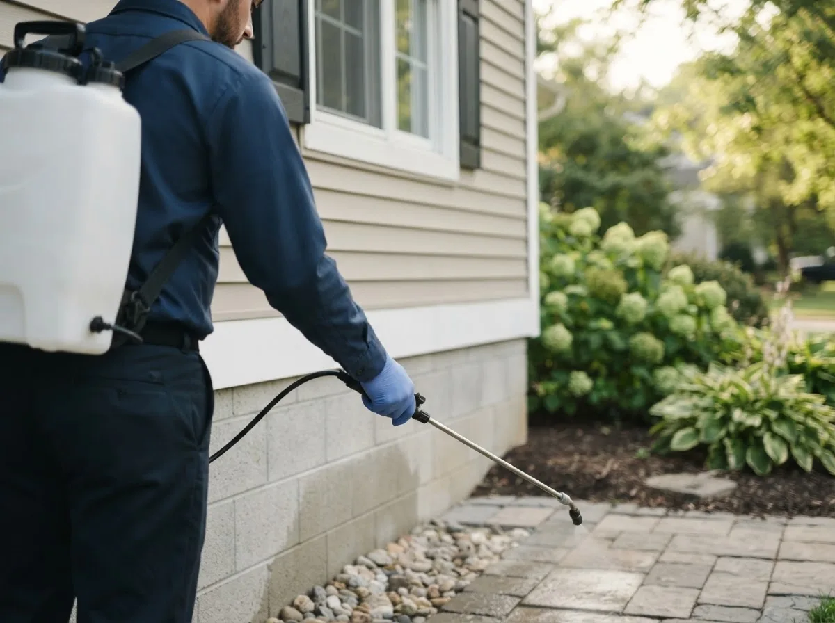 Pest control technician inspecting a home in Emily, MN